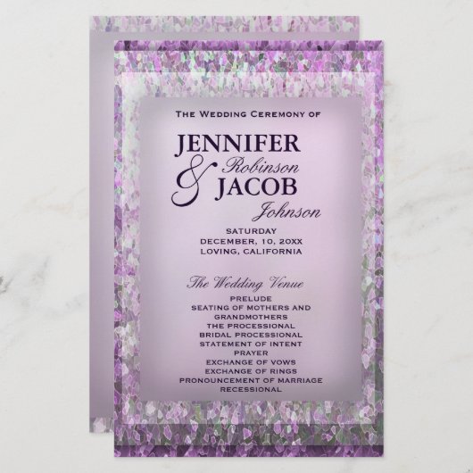 Lavender Glitzer Hochzeitsprogramm (Vorne/Hinten)