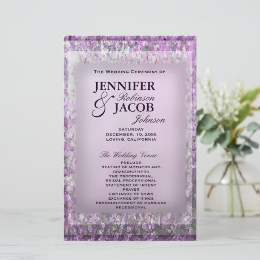 Lavender Glitzer Hochzeitsprogramm (Stehend Vorderseite)