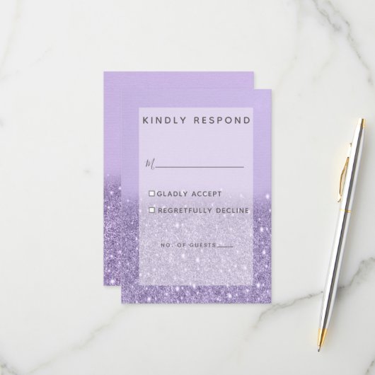 Lavender Glitzer Moderne Hochzeit RSVP Karte (Vorderseite/Rückseite Beispiel)