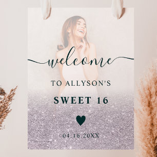 Lavender Glitzer ombre Foto Sweet 16 willkommen Poster
