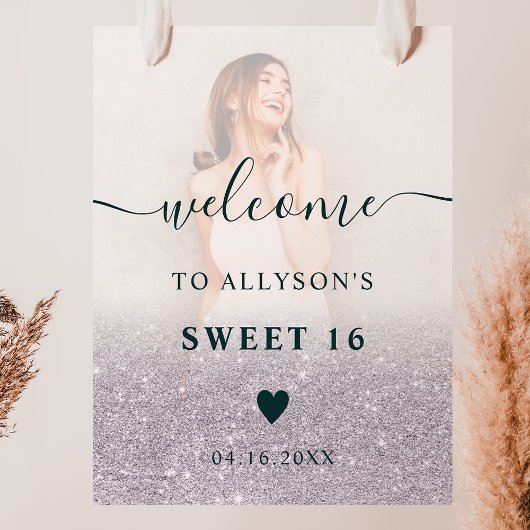 Lavender Glitzer ombre Foto Sweet 16 willkommen Poster