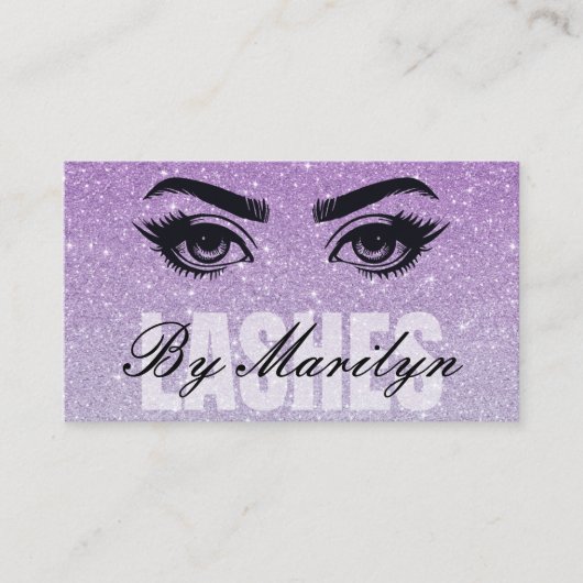 Lavender Glitzer Ombre Lash Tech QR Code Scannable Visitenkarte (Vorderseite)