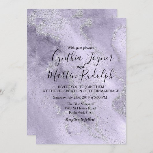 Lavender Glitzer Watercolor Einladung zur Hochzeit (Vorne/Hinten)