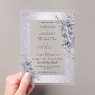 Lavender Glitzer Wildblumen Blumenzehen Acryleinladungen