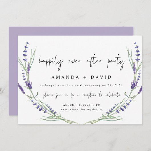 Lavender glücklicherweise je nach Hochzeit Empfang Einladung (Vorne/Hinten)