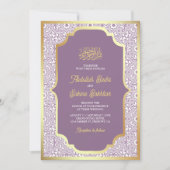 Lavender Gold Arabesque Muster muslimische Hochzei Einladung (Vorderseite)