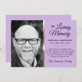 Lavender Gold Beileid Beerdigung Memory Foto Dankeskarte (Vorne/Hinten)