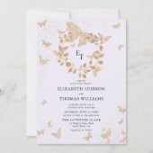 Lavender Gold Butterflies Eucalyptus Crest Wedding Einladung (Vorderseite)