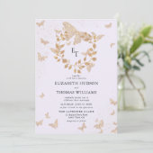 Lavender Gold Butterflies Eucalyptus Crest Wedding Einladung (Stehend Vorderseite)