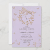 Lavender Gold Butterflies Monograms Wreath Wedding Einladung (Vorderseite)