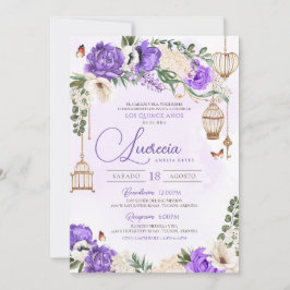 Lavender Gold Butterfly Floral Elegantes Quinceañe Einladung