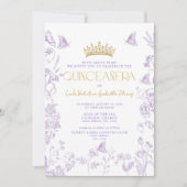 Lavender Gold Butterfly QR Quinceañera Quince Años Einladung (Vorderseite)