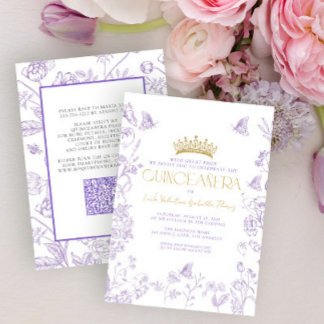 Lavender Gold Butterfly Quinceañera QR Quince Años Einladung