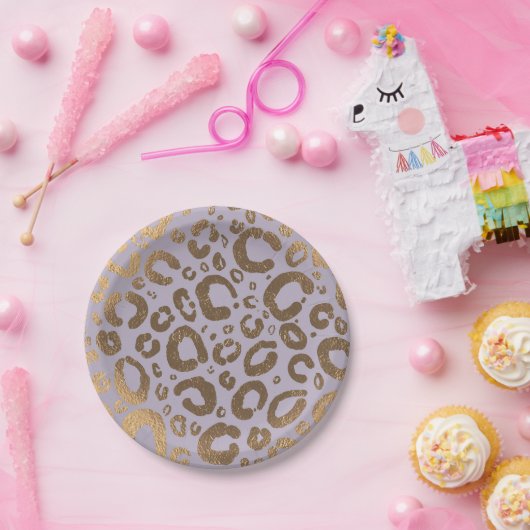 Lavender Gold Cream Glam Leopard Print Baby Dusche Pappteller (Party)