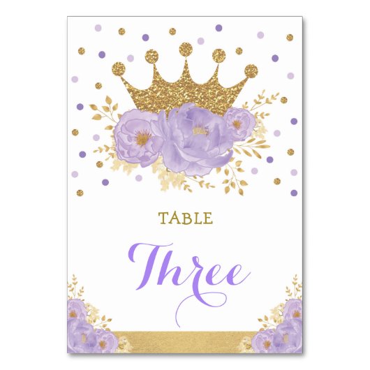 Lavender Gold Crown Princess Dusche Tischnummer (Vorderseite)