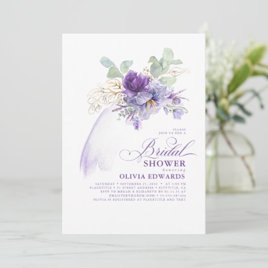 Lavender & Gold Elegante Modernes Boho Brautparty Einladung (Stehend Vorderseite)