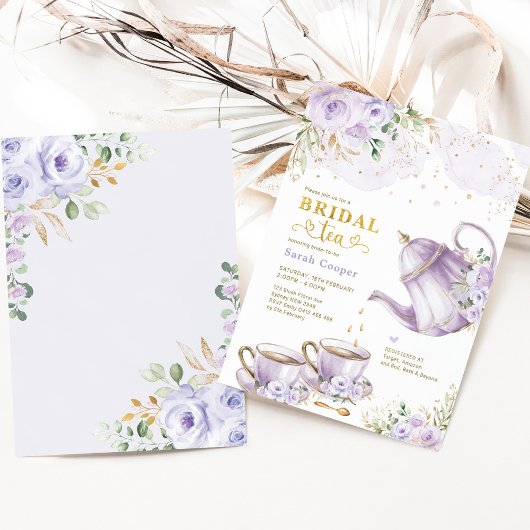 Lavender Gold Floral Brautparty Tee Party Einladung