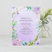 Lavender & Gold Floral Geometric Engagement Party Einladung (Stehend Vorderseite)