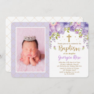 Lavender Gold Floral / Girl Taufe Christening Einladung