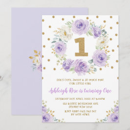 Lavender Gold Floral Rose 1. Geburtstag Tee Party Einladung