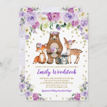 Lavender Gold Floral Woodland Animals Baby Dusche
