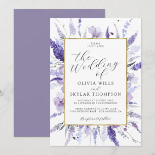 Lavender Gold Frame Floral Violet Lilac Wedding Einladung