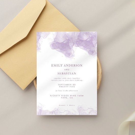 Lavender Gold Ink Elegante Hochzeit Einladung