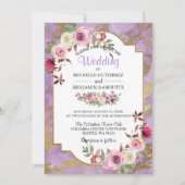 Lavender Gold Marble Floral Wedding Einladung (Vorderseite)