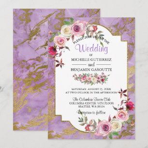 Lavender Gold Marble Floral Wedding Einladung