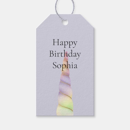Lavender Gold Pink Lila Einhorn Geburtstag Geschenkanhänger (Vorderseite)