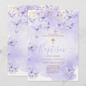 Lavender Gold Purple Butterfly Baptism Invitation Einladung (Vorne/Hinten)