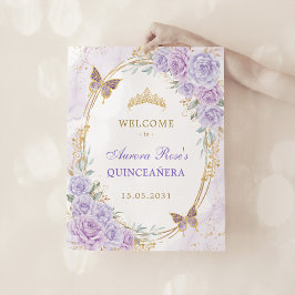 Lavender Gold Quinceñera Butterfly Party Willkomme Fotodruck