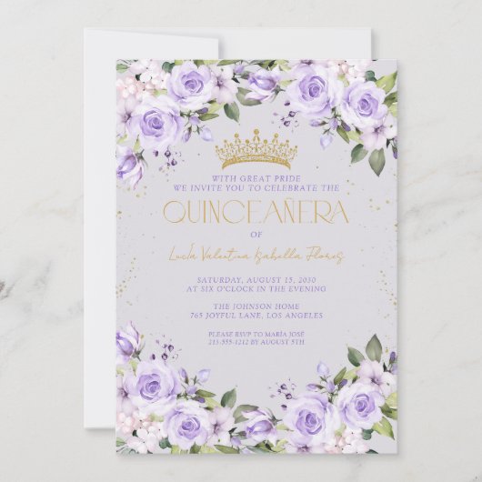 Lavender Gold Quinceñera Mis Quince QR-Code Einladung (Vorderseite)
