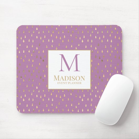 Lavender Gold Raindrop Modern Trendy Monogram Mousepad (Mit Mouse)