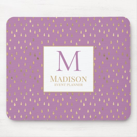 Lavender Gold Raindrop Modern Trendy Monogram Mousepad (Vorne)