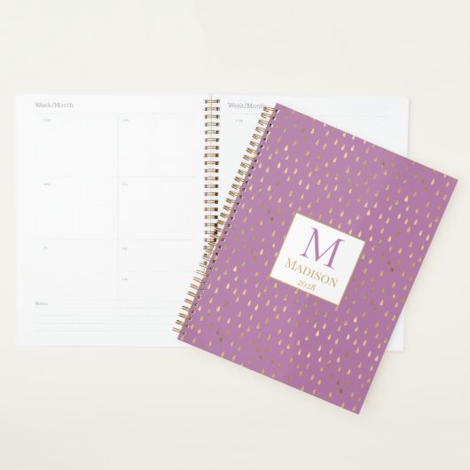 Lavender Gold Raindrop Modern Trendy Monogram Planer (Anzeige)