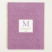 Lavender Gold Raindrop Modern Trendy Monogram Planer (Vorderseite)
