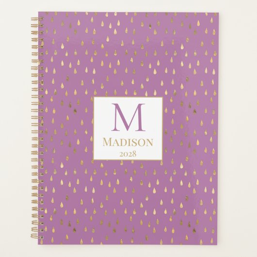 Lavender Gold Raindrop Modern Trendy Monogram Planer (Vorderseite)