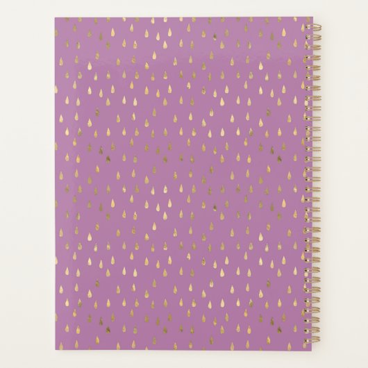 Lavender Gold Raindrop Modern Trendy Monogram Planer (Rückseite)