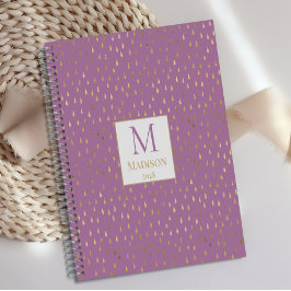 Lavender Gold Raindrop Modern Trendy Monogram Planer