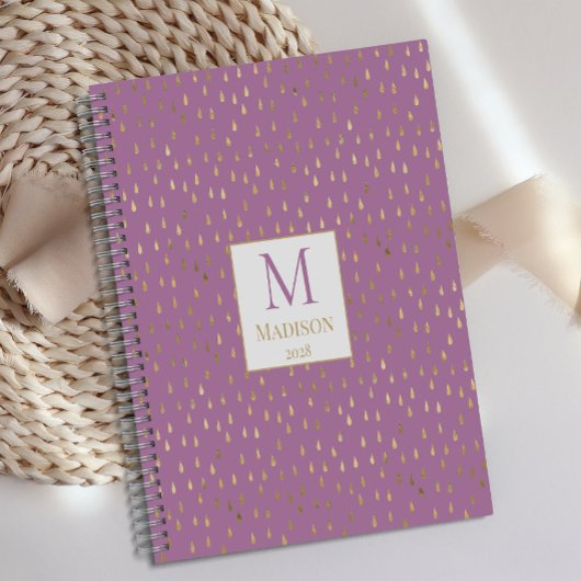 Lavender Gold Raindrop Modern Trendy Monogram Planer