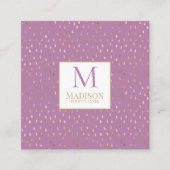 Lavender Gold Raindrop Modern Trendy Monogram Quadratische Visitenkarte (Vorderseite)
