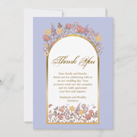 Lavender Gold Script Moderne florale Elegante Hoch Dankeskarte (Vorderseite)