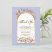 Lavender Gold Script Moderne florale Elegante Hoch Dankeskarte (Stehend Vorderseite)