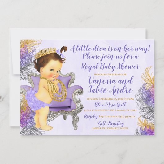 Lavender Gold Silver Watercolor Baby Dusche Einladung (Vorderseite)
