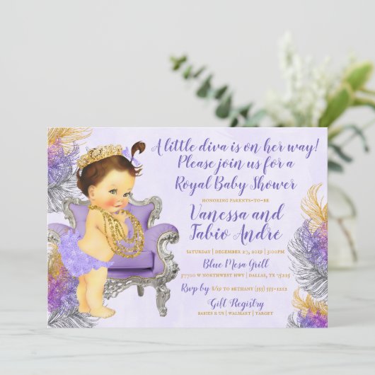 Lavender Gold Silver Watercolor Baby Dusche Einladung (Stehend Vorderseite)