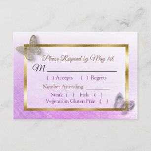 Lavender Gold Striped Butterfly Wedding RSVP Karte