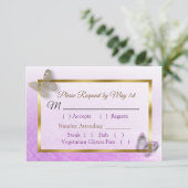 Lavender Gold Striped Butterfly Wedding RSVP Karte (Stehend Vorderseite)