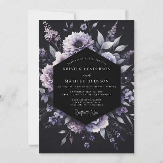 Lavender Gothic Floral Wedding Einladung (Vorderseite)