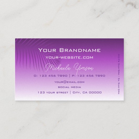 Lavender Gradient mit Palm Leaf Simple Stilvoll Visitenkarte (Rückseite)